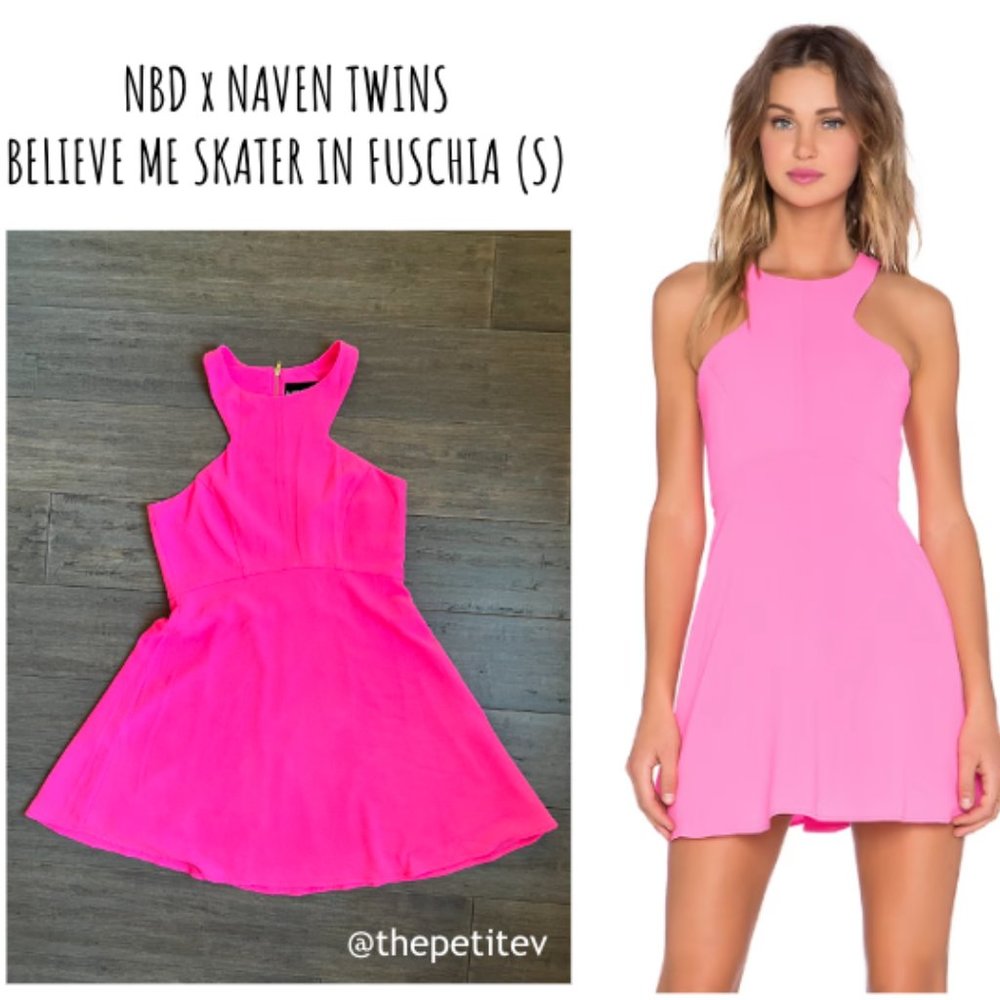 NBD x NAVEN TWINS BELIEVE ME SKATER DRESS IN FUSCHIA (S)